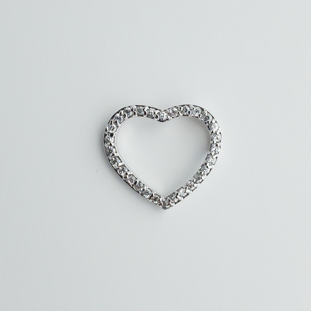 Heart Shape Cubic Zirconia CZ Necklace Slider Pendant Silver Tone Pave Setting